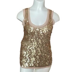 Ann Taylor LOFT Sequin Gold Tank Top Blouse sz SP
